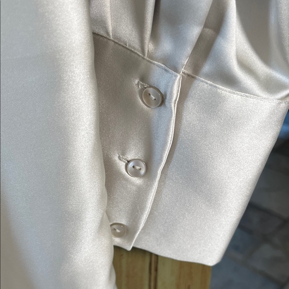 ZARA SATIN grey cream Satin Deep V-Neck Dress - Picture 3 of 12